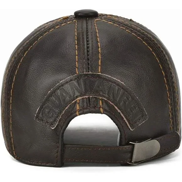 Adjustable Men's Genuine Leather Baseball Cap for Fall Winter